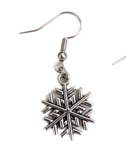 Silver Snowflake Drop Earrings