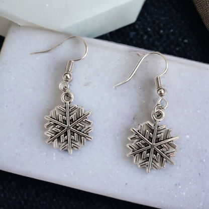 Silver Snowflake Drop Earrings