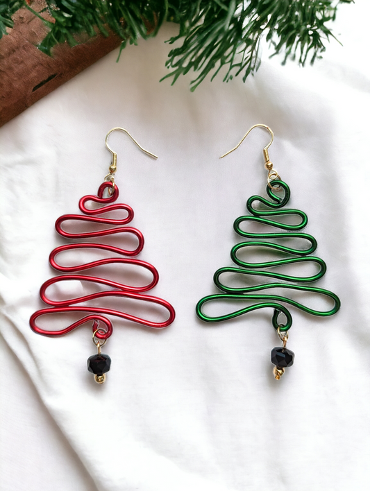 Mismatched Red & Green Christmas Trees Statement Earrings