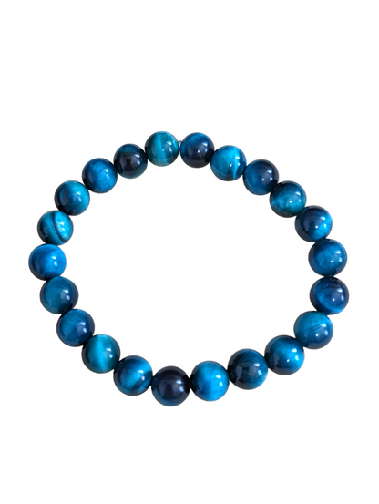 Dark Peacock Blue Tiger Eye Stretch Bracelets & Earrings Collection