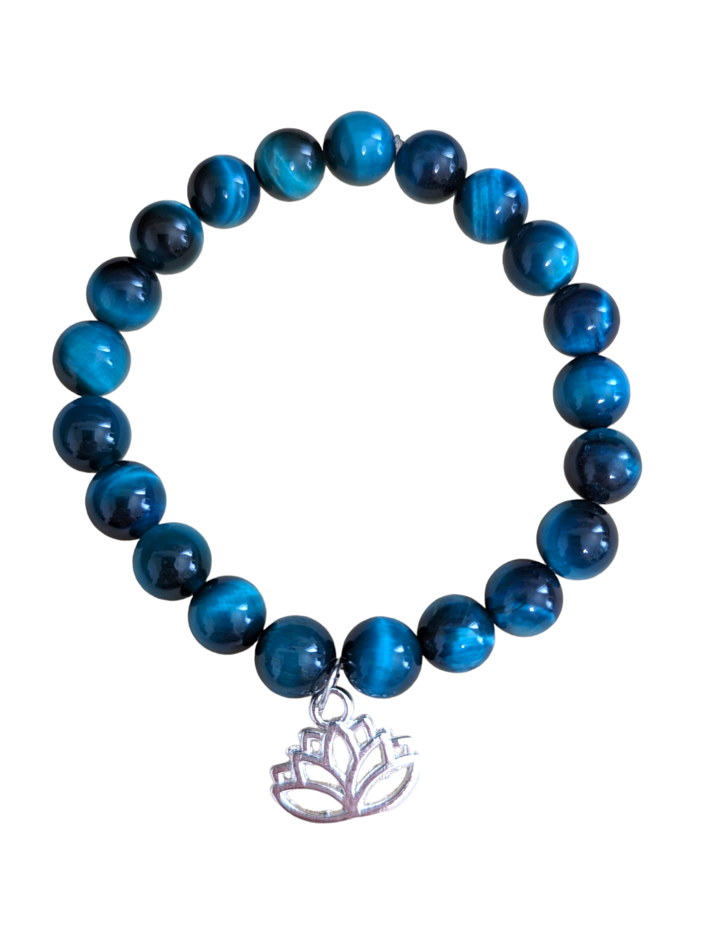 Dark Peacock Blue Tiger Eye Stretch Bracelets & Earrings Collection