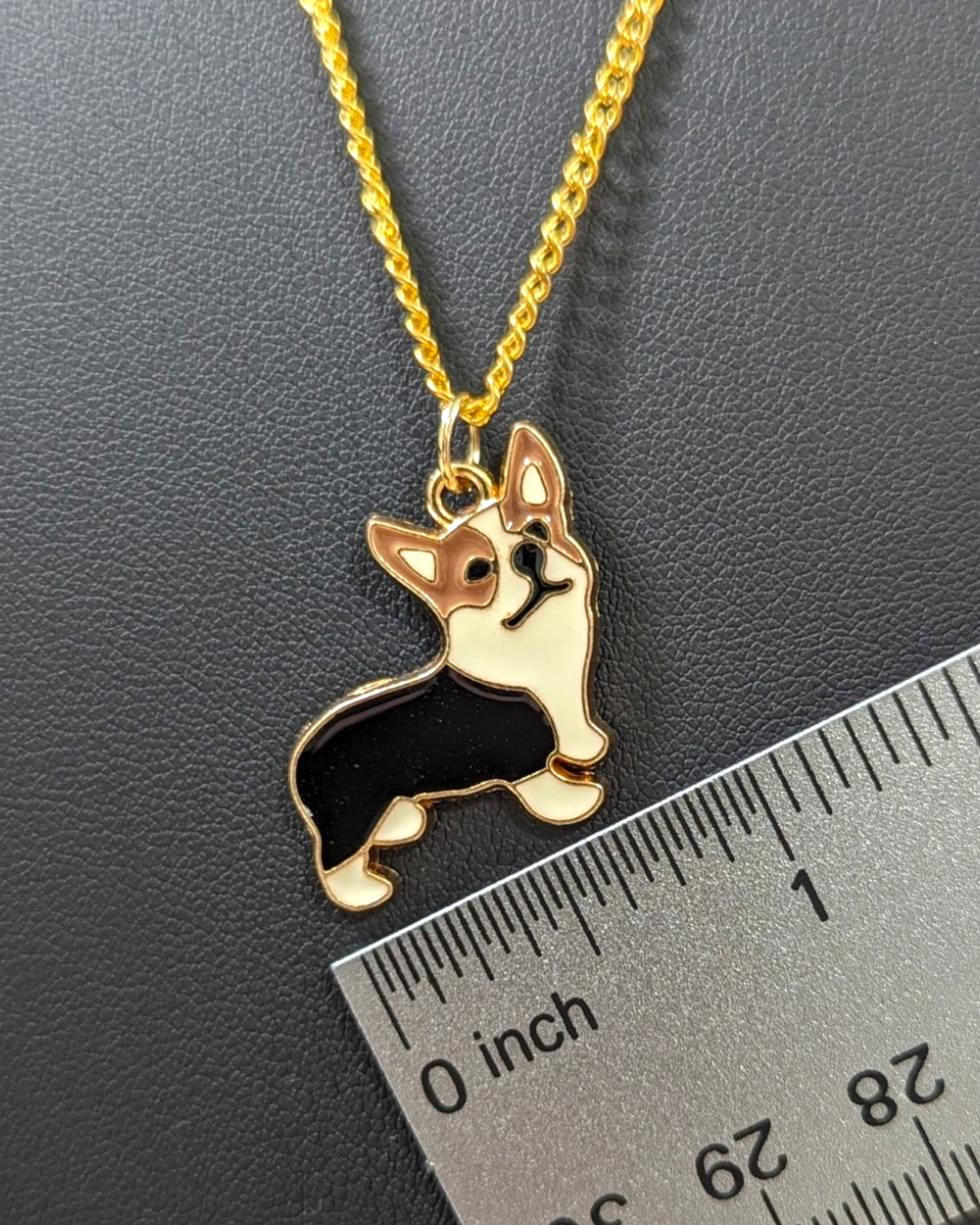 Enamel & Gold Corgi Charm Necklace, 18-inch Gold-Plated Cable Chain