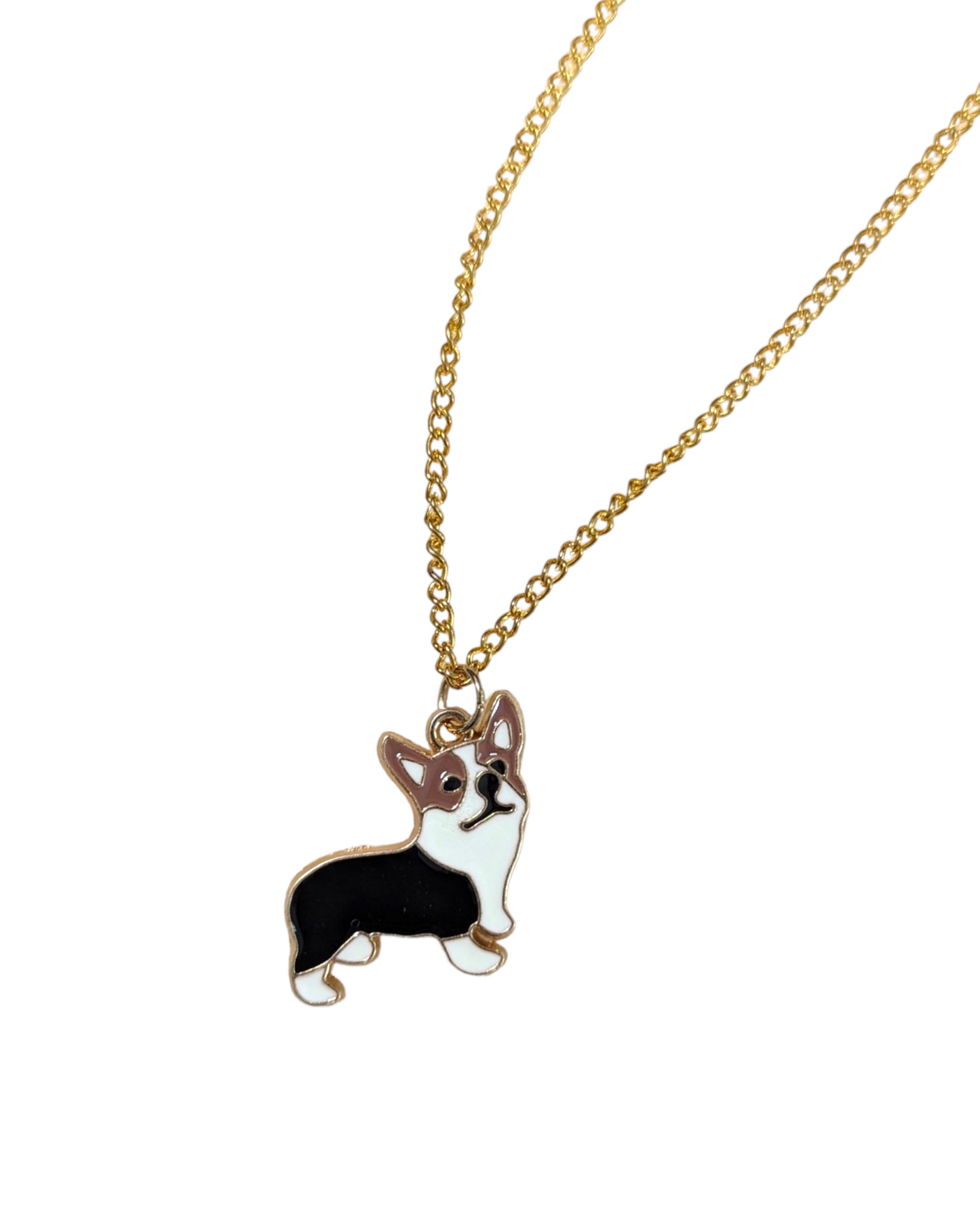 Enamel & Gold Corgi Charm Necklace, 18-inch Gold-Plated Cable Chain