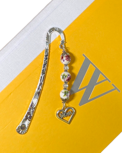 Sterling Silver Bookmark with Floral Ceramic Beads for Mom