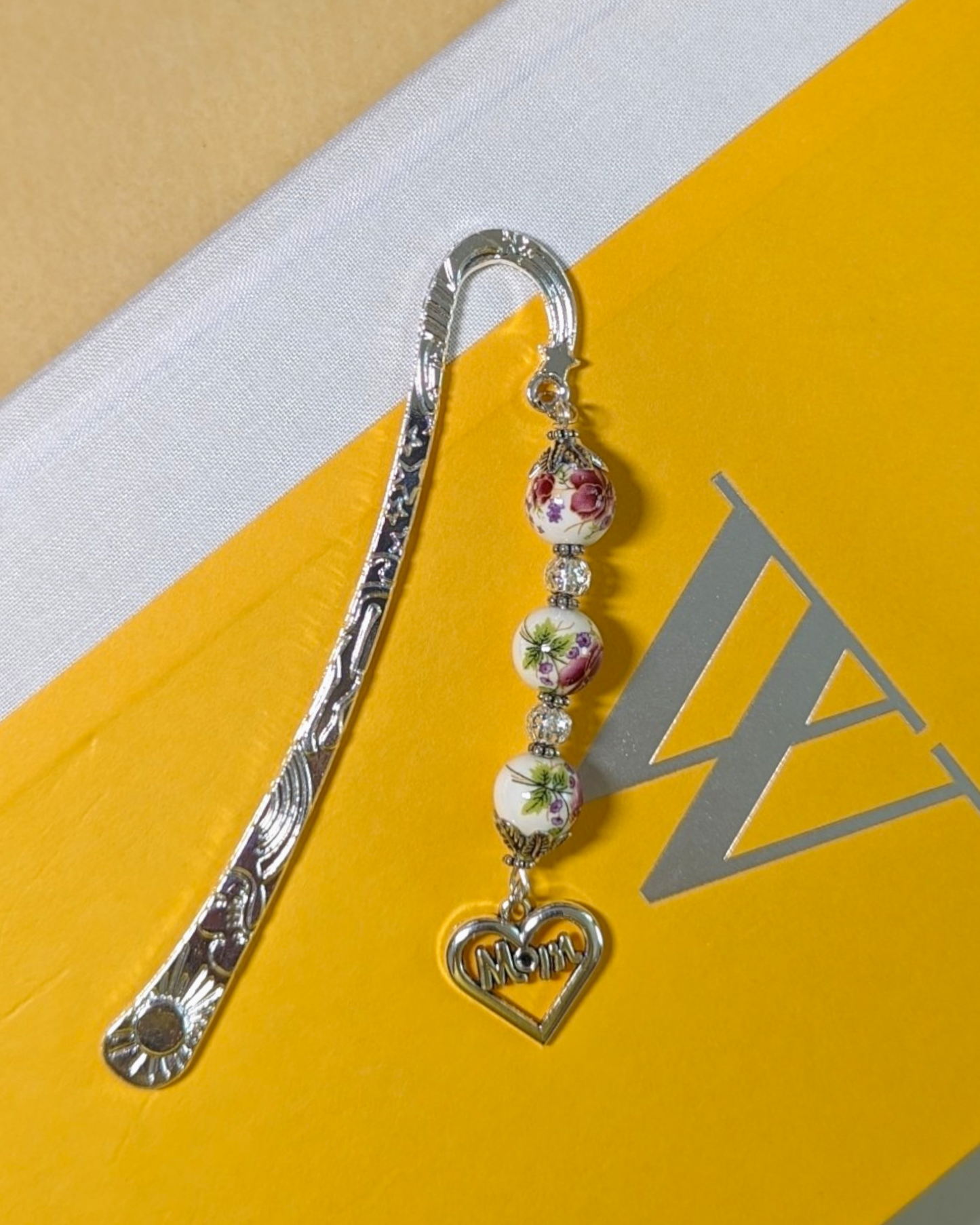 Sterling Silver Bookmark with Floral Ceramic Beads for Mom