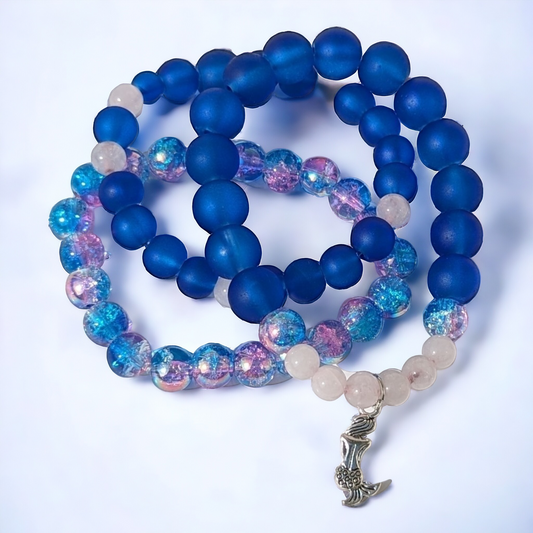 3-Piece Pink-Blue Stretch Bracelet Set