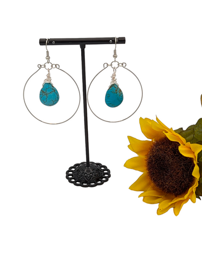 Howlite Turquoise Teardrop Hoops