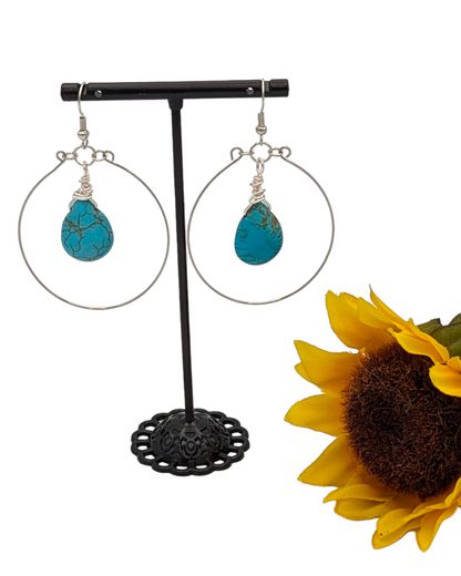 Howlite Turquoise Teardrop Hoops