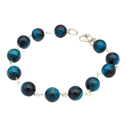 Teal Tiger Eye Bracelet with Lobster Clasp