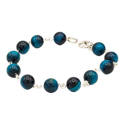 Teal Tiger Eye Bracelet with Lobster Clasp