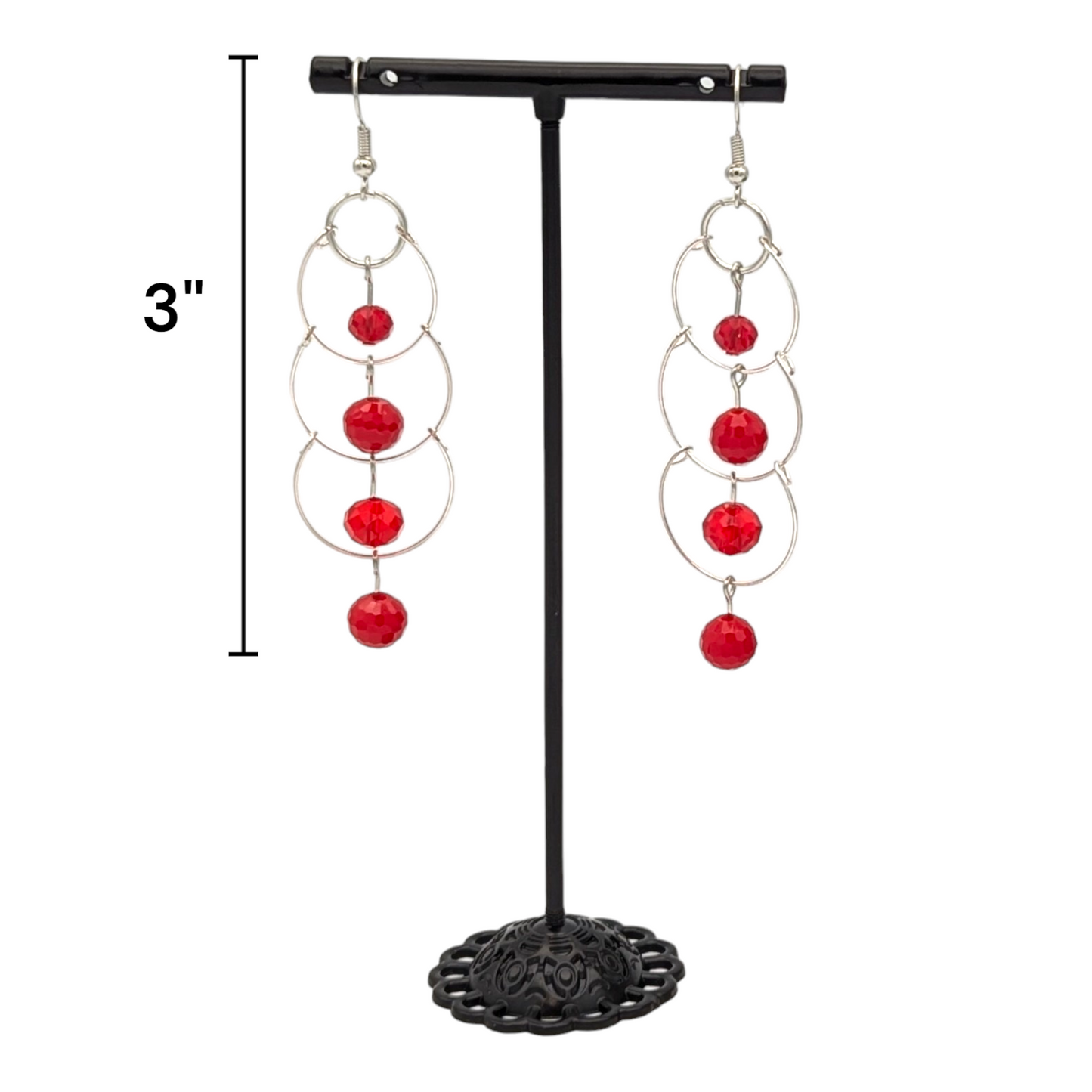 Faceted Ruby Red Circle Drop Earrings