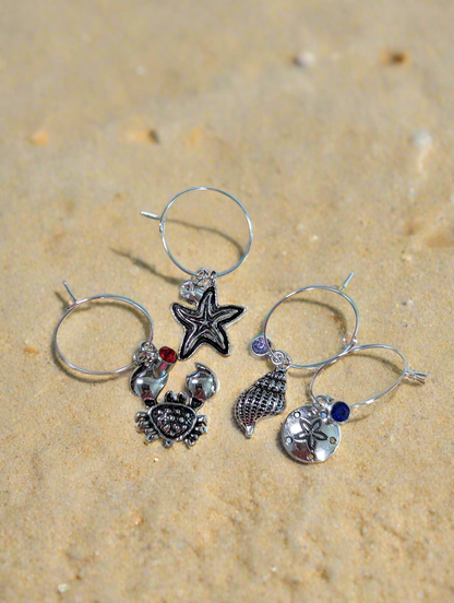 Sea Life Wine Glass Charms, Set of 4