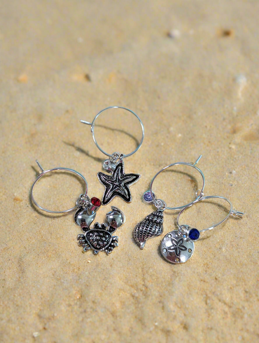 Sea Life Wine Glass Charms, Set of 4