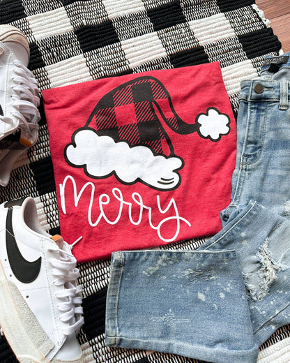 Santa Hat "Merry" Christmas Graphic Tee