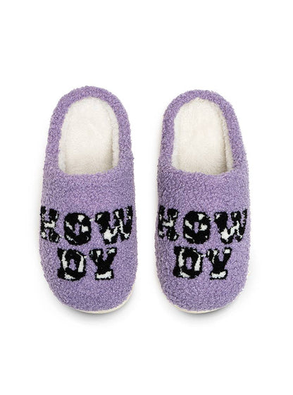 Indoor / Outdoor Slippers - Cow Print "Howdy" - Purple