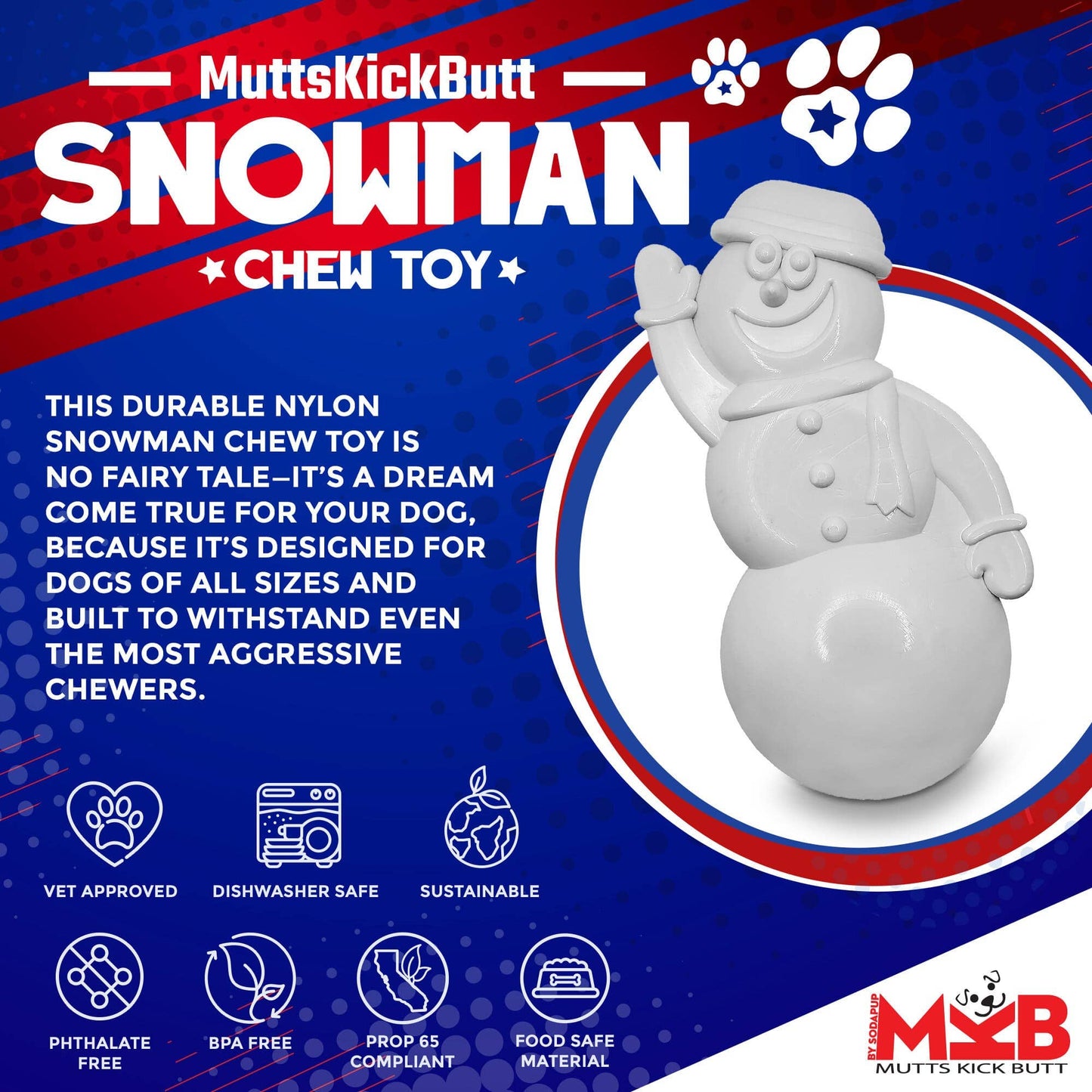 Snowman Ultra Durable Nylon Dog Chew Toy for Aggressive Chewers