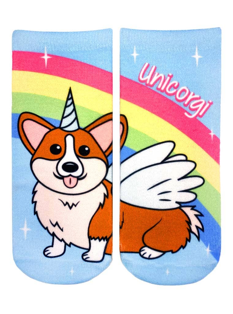 Novelty Graphic Ankle Socks - Magical "Unicorgi"