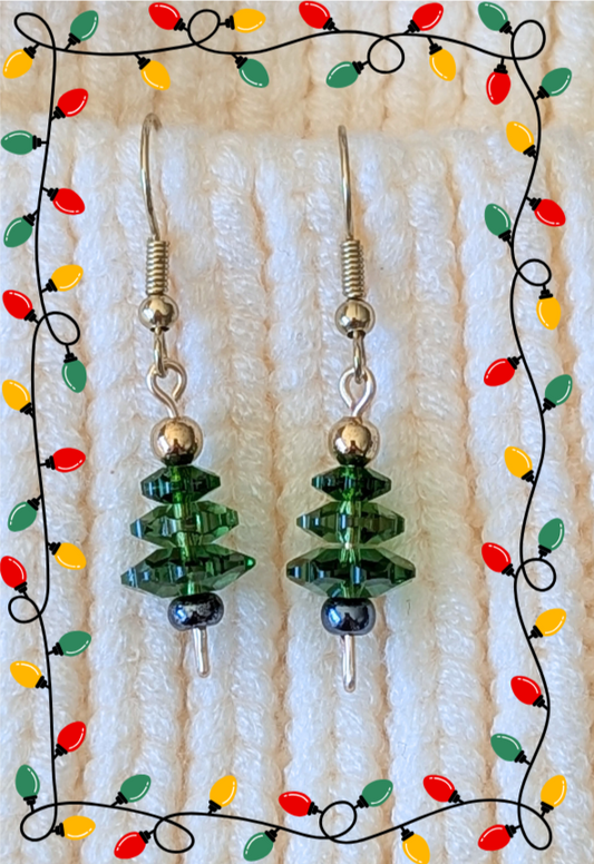 The "O Tannenbaum" Collection Earrings - Green Trees with Gold Topper