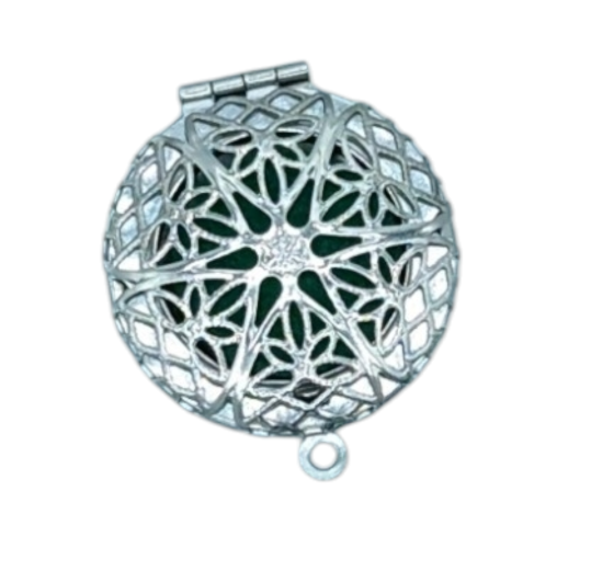 Stainless Steel Filigree Aromatherapy Locket  with 18" Stainless Steel Chain