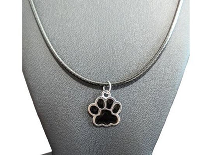 Black Enamel & Silver Dog Paw Charm on Cotton Cord Necklace