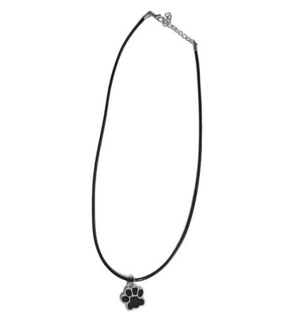 Black Enamel & Silver Dog Paw Charm on Cotton Cord Necklace