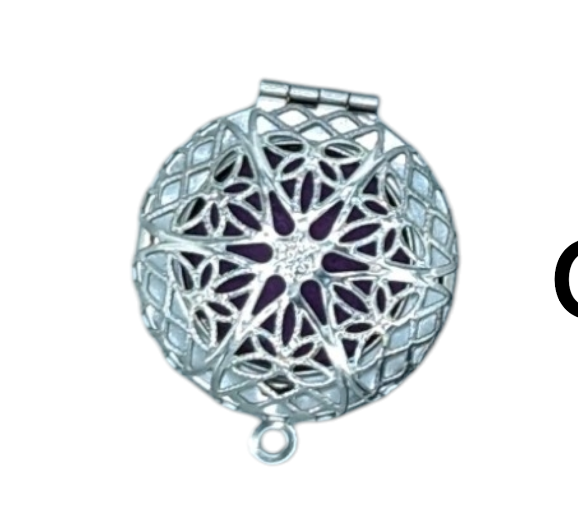 Stainless Steel Filigree Aromatherapy Locket  with 18" Stainless Steel Chain