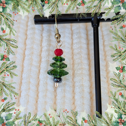 The "O Tannenbaum" Collection Earrings - Green Trees with Red Topper - Choose your metal, silver or gold