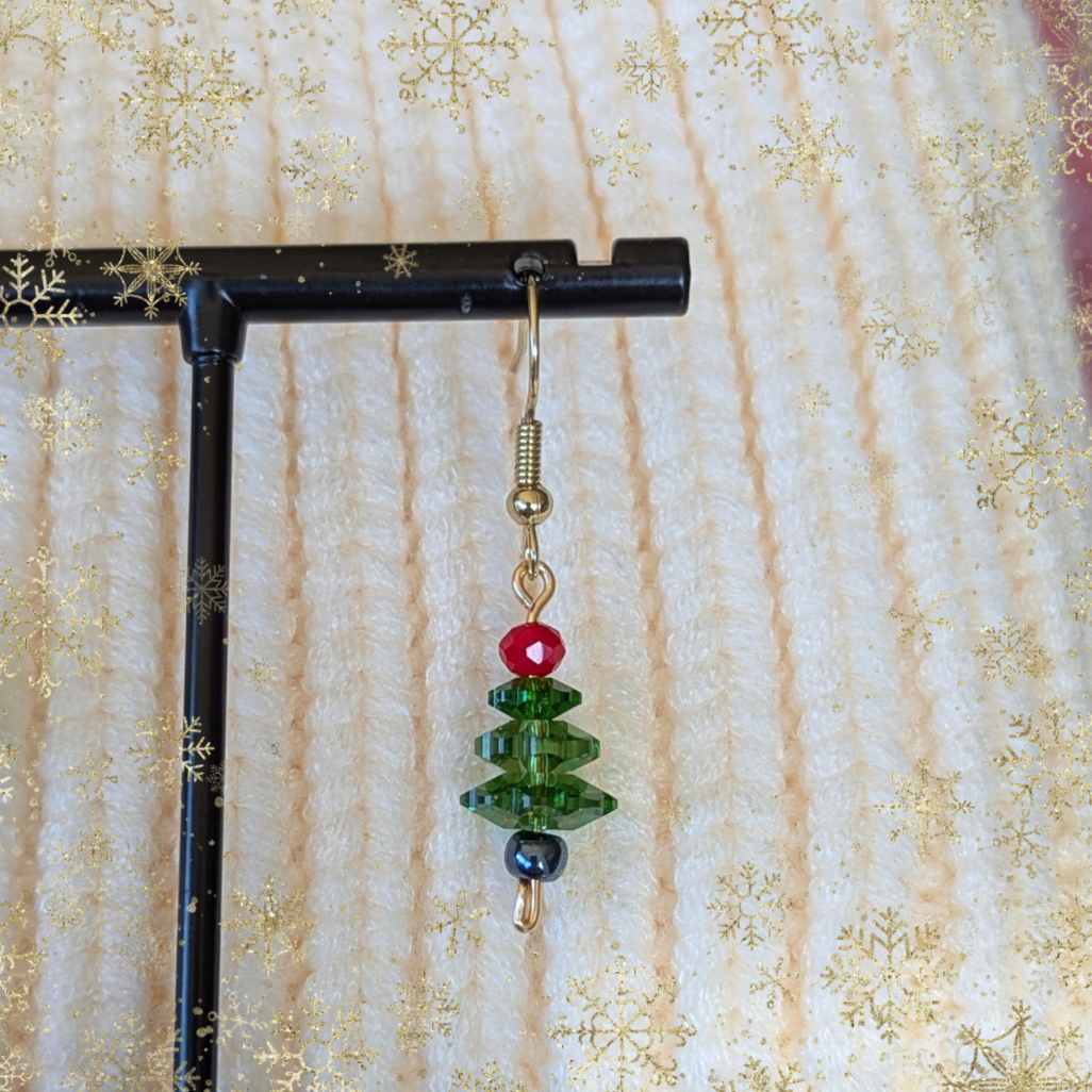 The "O Tannenbaum" Collection Earrings - Green Trees with Red Topper - Choose your metal, silver or gold