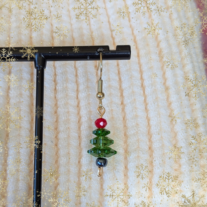 The "O Tannenbaum" Collection Earrings - Green Trees with Red Topper - Choose your metal, silver or gold