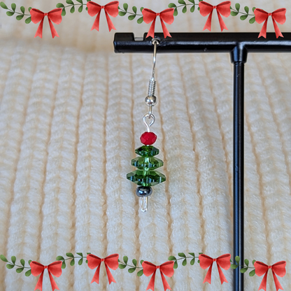 The "O Tannenbaum" Collection Earrings - Green Trees with Red Topper - Choose your metal, silver or gold