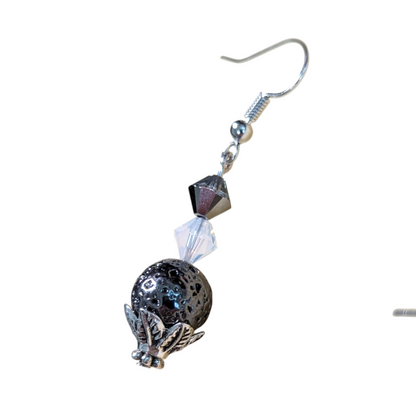 Gunmetal-Grey Lava Bead Earrings with Swarovski® Beads