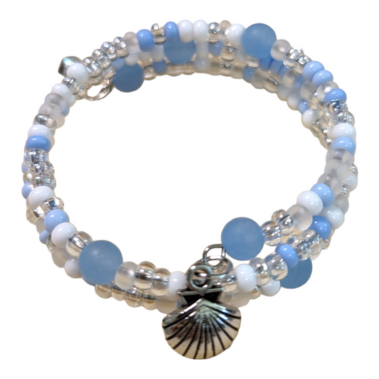 Ice Blue Memory Wire Bracelet with Scallop Charm