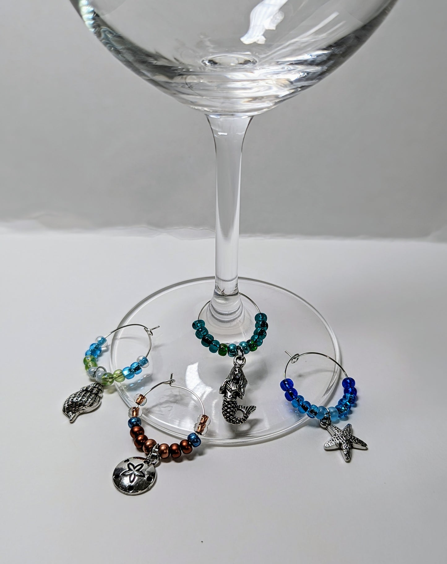 Set of 4 "Under the Sea" Glass Bead Wine Charms