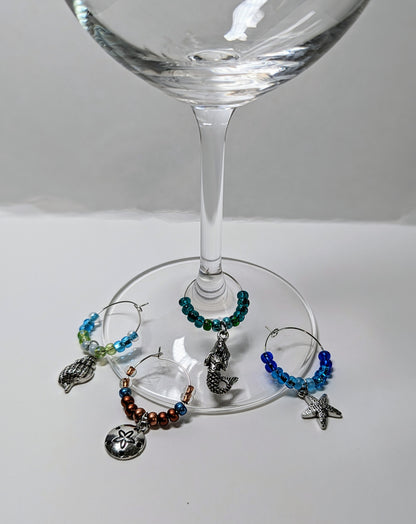 Set of 4 "Under the Sea" Glass Bead Wine Charms