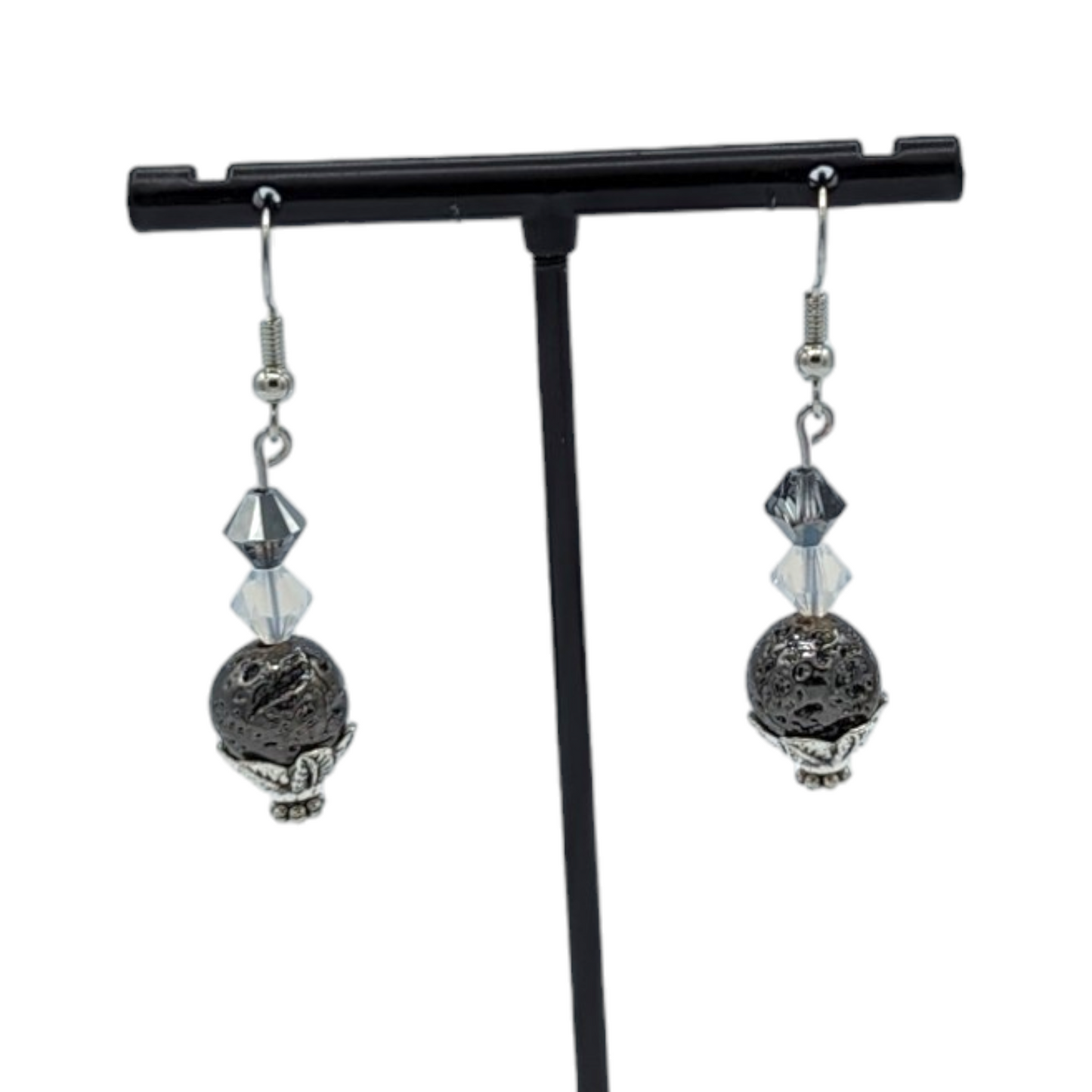 Gunmetal-Grey Lava Bead Earrings with Swarovski® Beads