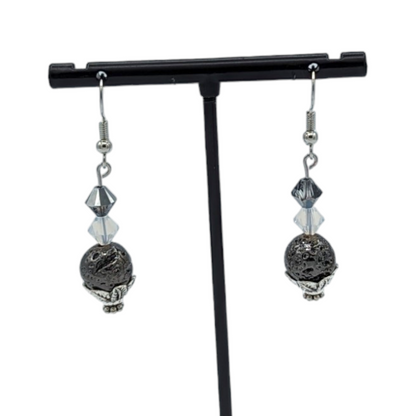 Gunmetal-Grey Lava Bead Earrings with Swarovski® Beads