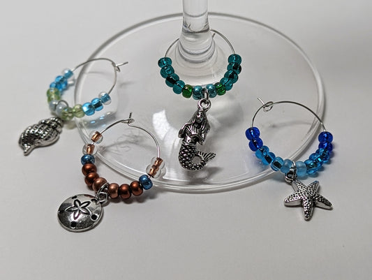 Set of 4 "Under the Sea" Glass Bead Wine Charms