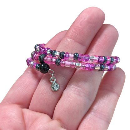 Pink Hawaii Memory Wire Bracelet with Heart Charm