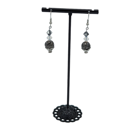 Gunmetal-Grey Lava Bead Earrings with Swarovski® Beads